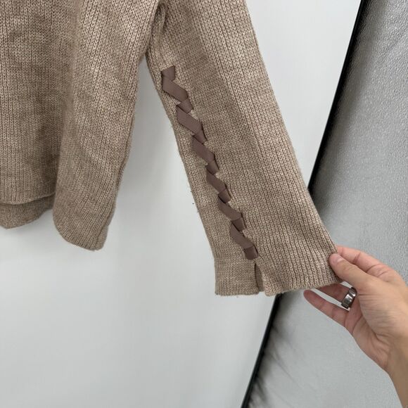 Fantasy Tan V Neckline Sweater Size Small Ribbon Detail Boho Small Wool Blend - Picture 5 of 8